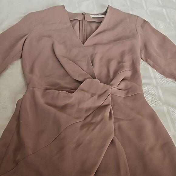 Babaton Long Sleeves Wrap Twisted Midi Dress XXS Brown - Picture 15 of 16